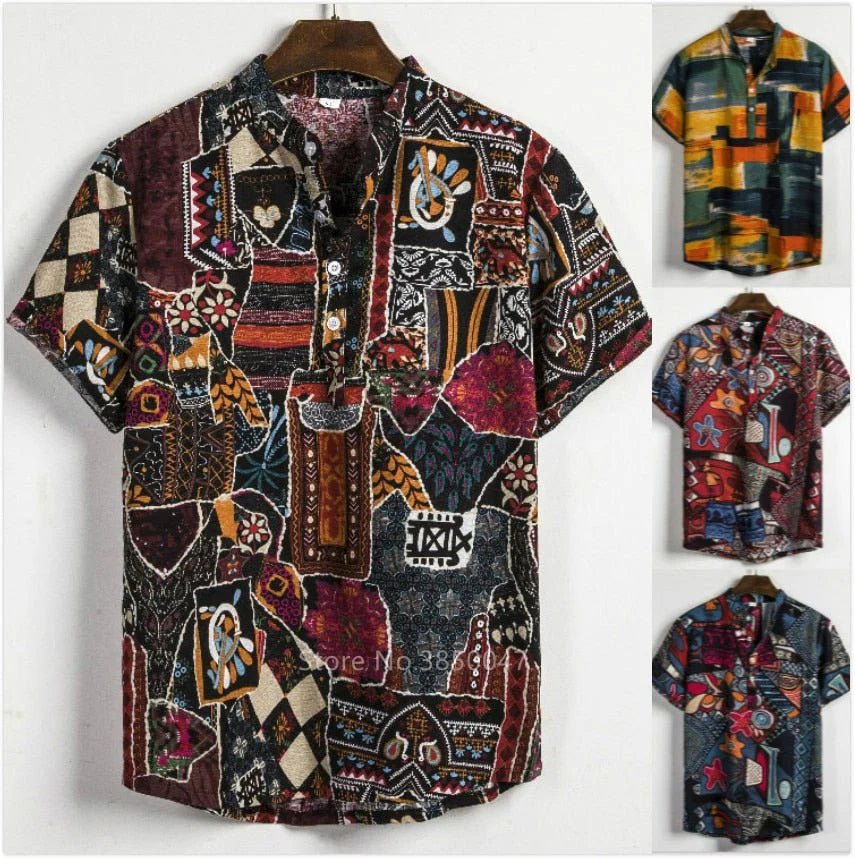 Stylish African Dashiki Print Dress Shirt for Men: Casual Streetwear with Ethnic Flair - Free Delivery Worldwide only at Flexi Africa