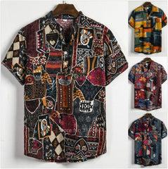 Stylish African Dashiki Print Dress Shirt for Men: Casual Streetwear with Ethnic Flair - Flexi Africa Free Delivery Worldwide