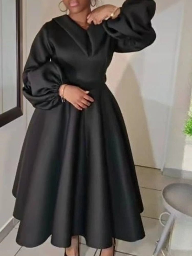 Stylish African Women’s Church Dress – A - Line Fit, Lantern Sleeves & Turn - Down Collar - Free Delivery Worldwide only at Flexi Africa
