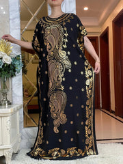 Summer Kaftan Dress with Oversized Scarf – Loose Fit Abaya for Women, African - Inspired Casual Maxi with Gold Stamping - Free Delivery Worldwide only at Flexi Africa