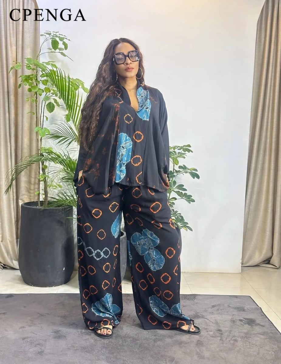 Summer Two Piece Matching African Dashiki Clothes for Women Plus Size Printed Top and Pant Suit 2025 Nigerian Casual Outfit - Free Delivery Worldwide only at Flexi Africa