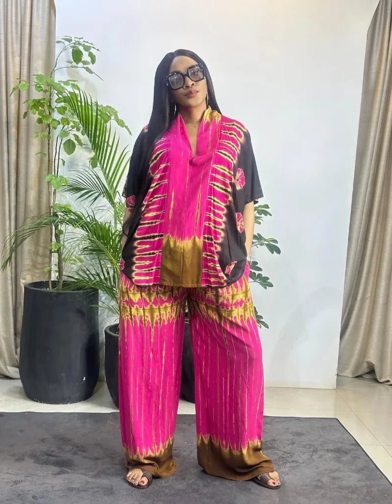 Summer Two Piece Matching African Dashiki Clothes for Women Plus Size Printed Top and Pant Suit 2025 Nigerian Casual Outfit - Free Delivery Worldwide only at Flexi Africa
