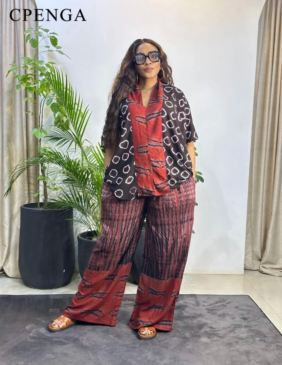Summer Two Piece Matching African Dashiki Clothes for Women Plus Size Printed Top and Pant Suit 2025 Nigerian Casual Outfit - Free Delivery Worldwide only at Flexi Africa