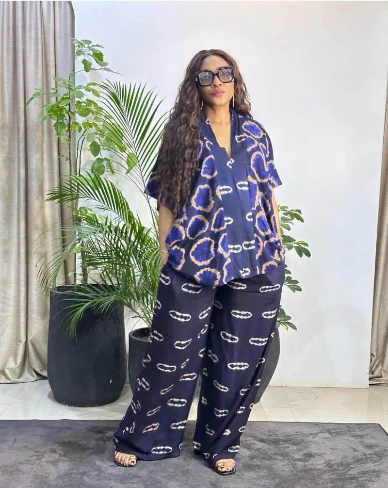 Summer Two Piece Matching African Dashiki Clothes for Women Plus Size Printed Top and Pant Suit 2025 Nigerian Casual Outfit - Free Delivery Worldwide only at Flexi Africa