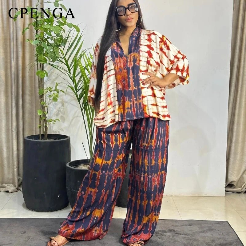 Summer Two Piece Matching African Dashiki Clothes for Women Plus Size Printed Top and Pant Suit 2025 Nigerian Casual Outfit - Free Delivery Worldwide only at Flexi Africa