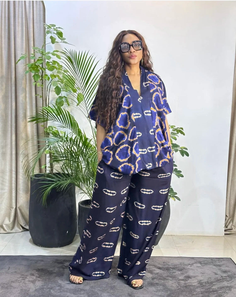 Summer Two Piece Matching African Dashiki Clothes for Women Plus Size Printed Top and Pant Suit 2025 Nigerian Casual Outfit - Free Delivery Worldwide only at Flexi Africa