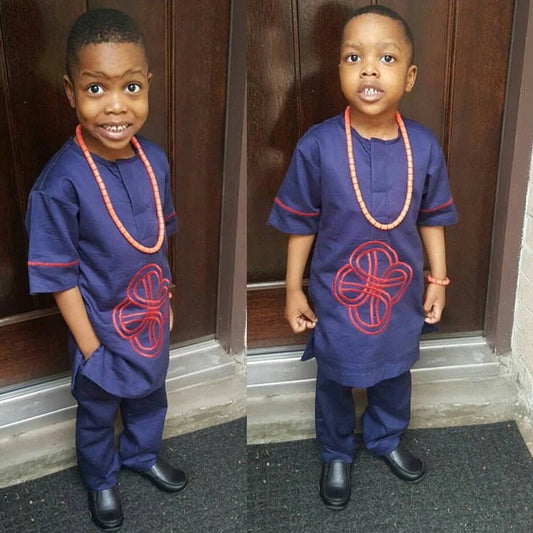 Traditional African Dashiki 2 - Piece Set for Boys and Girls: Shirt and Pants in Authentic Style - Free Delivery Worldwide only at Flexi Africa