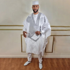 Traditional Formal Attire for Men – Bazin Riche Dashiki Suit with Shirt, Pants, and Robe - Free Delivery Worldwide only at Flexi Africa