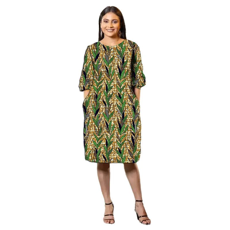 Vibrant Ankara Print Half - Sleeve Dress for Women – African Fashion Wedding & Party Wear - Free Delivery Worldwide only at Flexi Africa