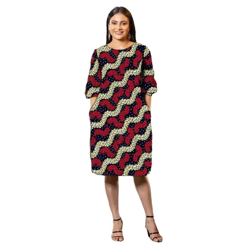 Vibrant Ankara Print Half - Sleeve Dress for Women – African Fashion Wedding & Party Wear - Free Delivery Worldwide only at Flexi Africa
