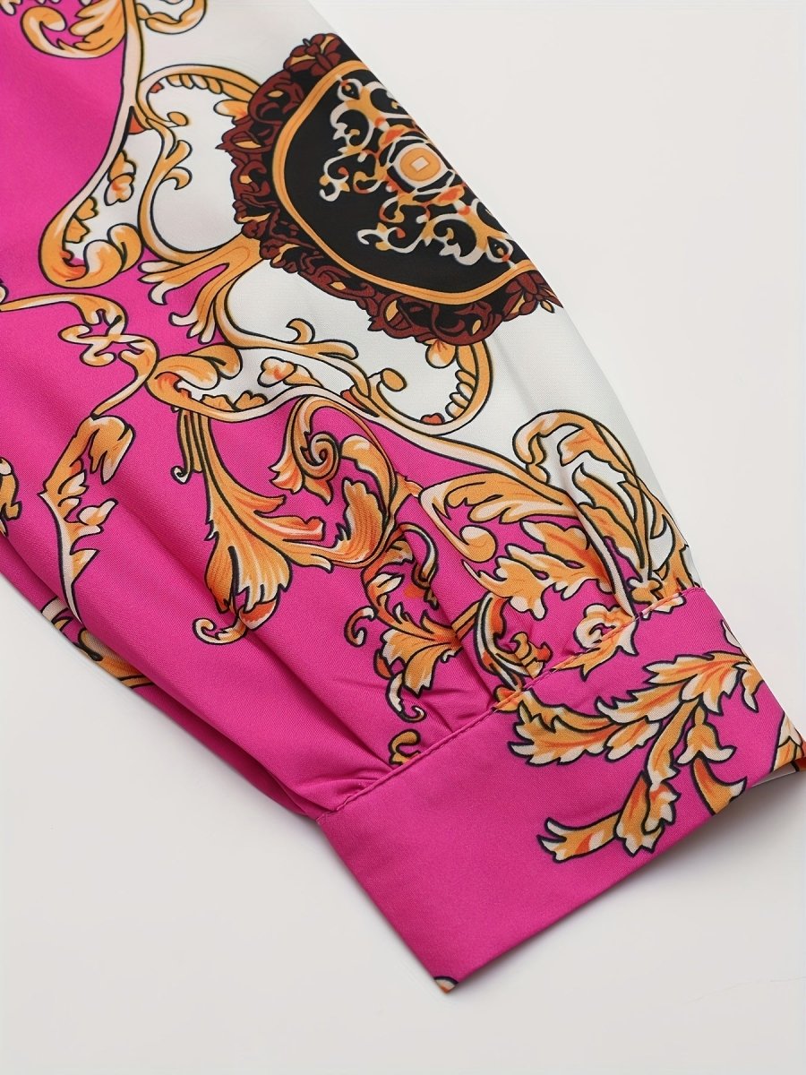 Vintage Bohemian Long Sleeve Maxi Dress - Vibrant Pink - Free Delivery Worldwide only at Flexi Africa