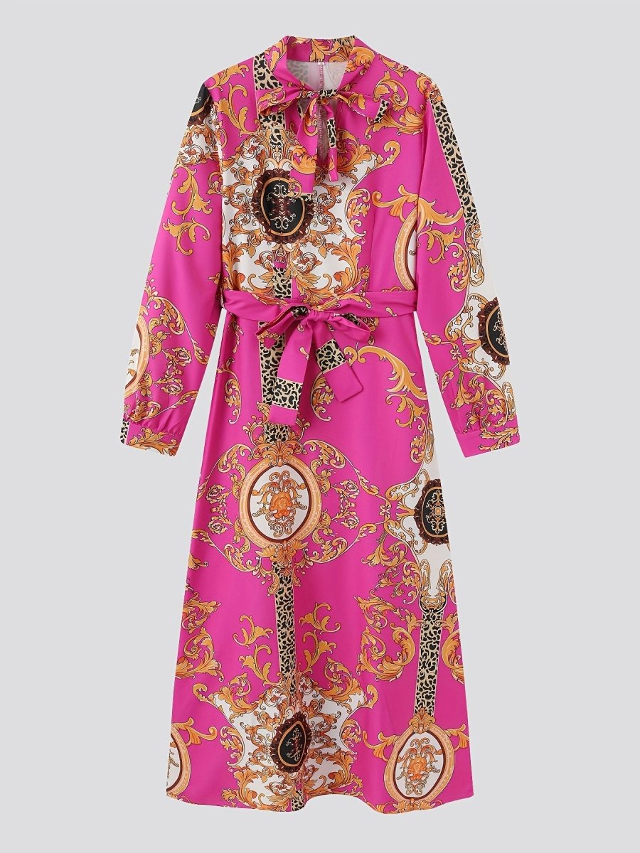 Vintage Bohemian Long Sleeve Maxi Dress - Vibrant Pink - Free Delivery Worldwide only at Flexi Africa
