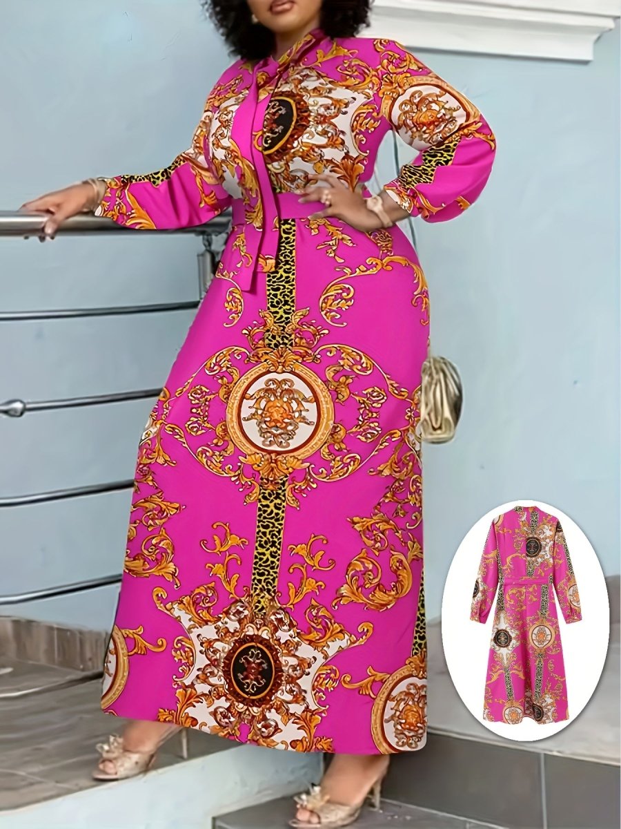 Vintage Bohemian Long Sleeve Maxi Dress - Vibrant Pink - Free Delivery Worldwide only at Flexi Africa