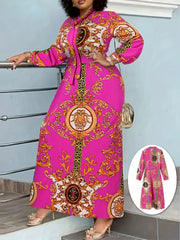 Vintage Bohemian Long Sleeve Maxi Dress - Vibrant Pink - Free Delivery Worldwide only at Flexi Africa