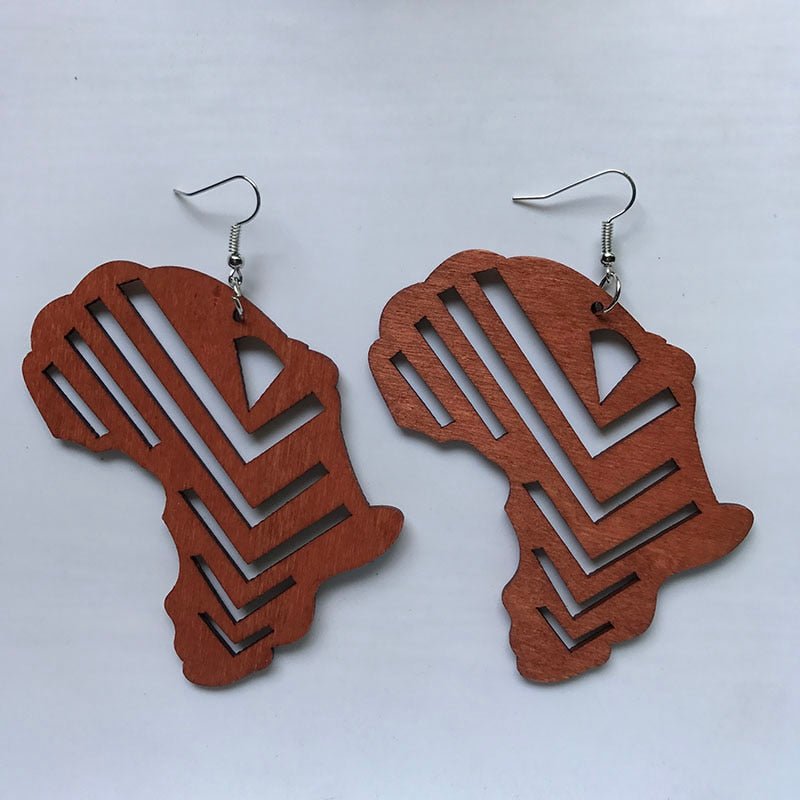 Vintage Heart Map Earrings - Handcrafted with Black Queen Wood - Free Delivery Worldwide only at Flexi Africa