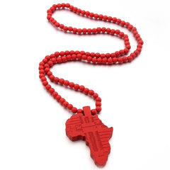 Unisex Africa Map Wooden Pendant Necklace with Beaded String - Hip Hop Jewelry - Free Delivery Worldwide only at Flexi Africa