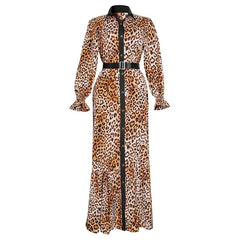 Wild Safari Chic: Plus Size African Print Leopard Maxi Dress with Fashion Abaya - Flexi Africa - www.flexiafrica.com