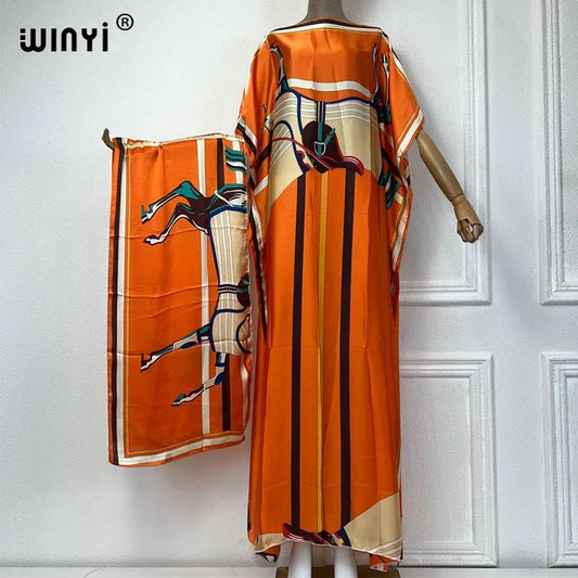 WINYI Bohemia print african dresses for woman With belt Dubai Muslim Dashiki Caftan africa clothing evening dress party abayas - Free Delivery Worldwide only at Flexi Africa