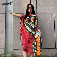 WINYI holiday dress Summer sexy african oversize dress BOHO print beach wear women Loose Femme Robe Muslim فستان beach cover ups - Free Delivery Worldwide only at Flexi Africa