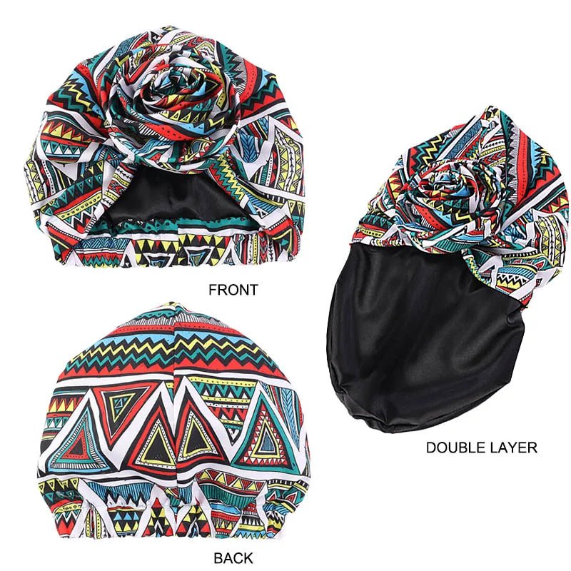 Buy a Woman African Satin Lined Turban Cap Big Flower Hat Floral Headscarf Ladies Beanies for only $3.22 at Flexi Africa!