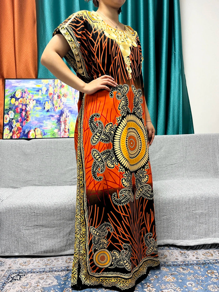 Women's African Abaya Dress – Printed Cotton Kanga Style, Loose Fit - Free Delivery Worldwide only at Flexi Africa