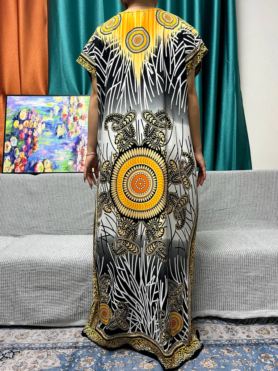 Women's African Abaya Dress – Printed Cotton Kanga Style, Loose Fit - Free Delivery Worldwide only at Flexi Africa