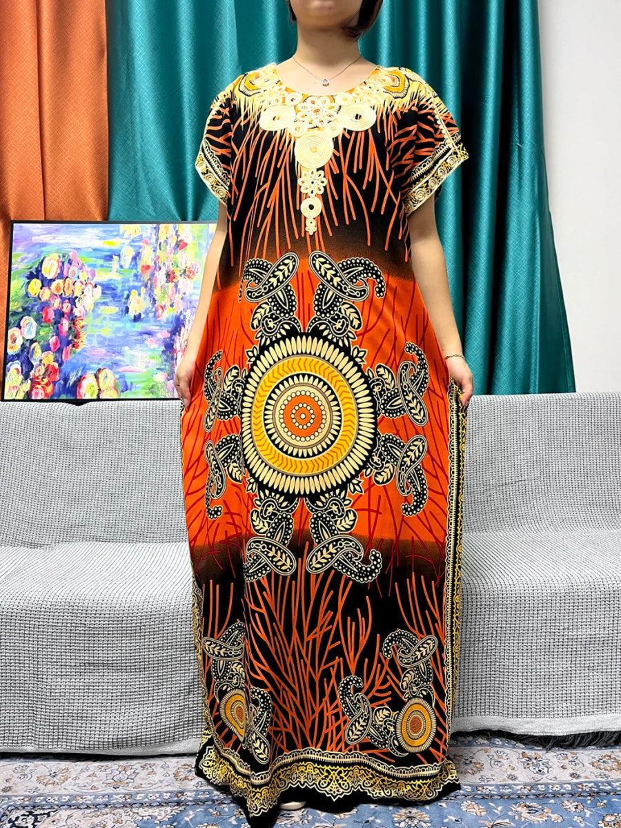 Women's African Abaya Dress – Printed Cotton Kanga Style, Loose Fit - Free Delivery Worldwide only at Flexi Africa