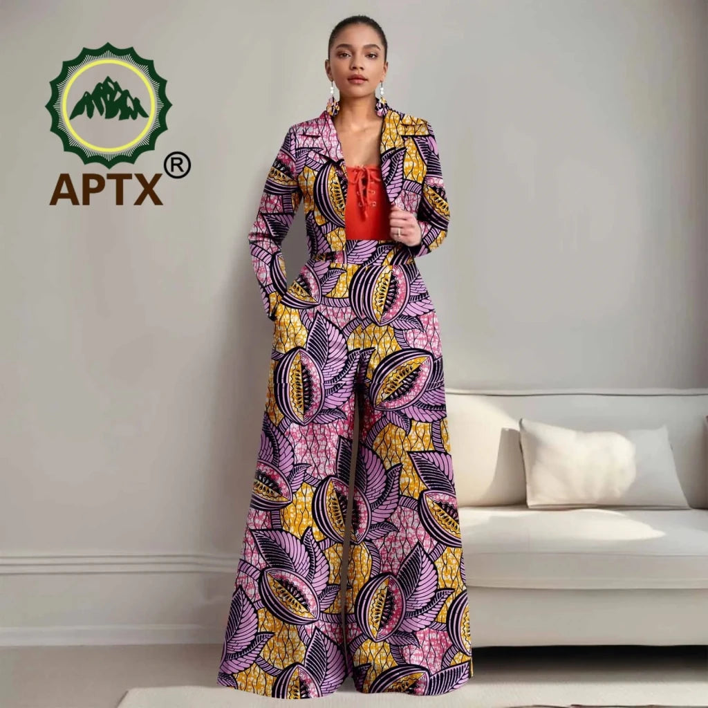 Buy Women’s African Ankara 2PC Outfit – Long Sleeve Top, High-Waist Pants & Earrings for only $104.94 at Flexi Africa!