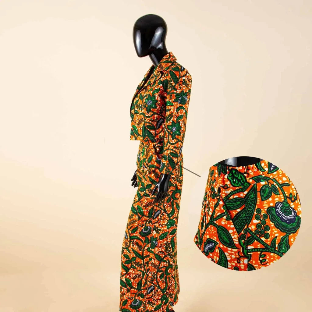 Buy Women’s African Ankara 2PC Outfit – Long Sleeve Top, High-Waist Pants & Earrings for only $104.94 at Flexi Africa!