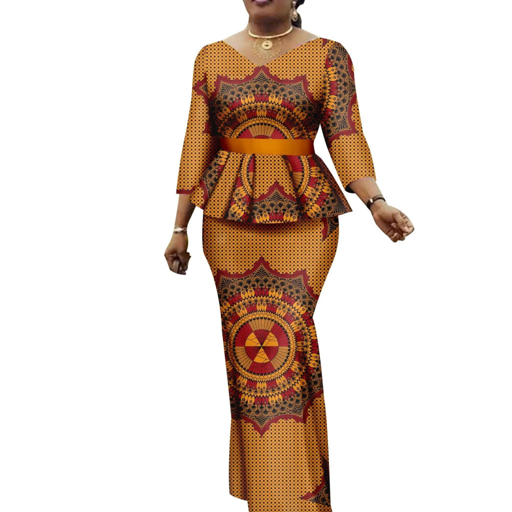 Women’s African Ankara 2PC Set Crop Top Maxi Skirt Belted Traditional Outfit - Free Delivery Worldwide only at Flexi Africa