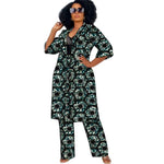 Women’s African Couture Trench Set – Collarless 3/4 Sleeve Print Windbreaker Cardigan with Pants - Free Delivery Worldwide only at Flexi Africa
