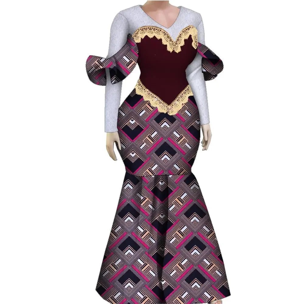 Women’s African Plus Size Evening Dress – Luxury Ankara Lace Mermaid Gown for Wedding & Party - Free Delivery Worldwide only at Flexi Africa