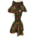 Women’s African Print Ankara Long Dress – Stretch Fit with Ruffle Sleeves - Free Delivery Worldwide only at Flexi Africa