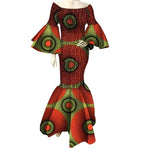 Women’s African Print Ankara Long Dress – Stretch Fit with Ruffle Sleeves - Free Delivery Worldwide only at Flexi Africa