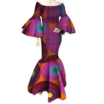 Women’s African Print Ankara Long Dress – Stretch Fit with Ruffle Sleeves - Free Delivery Worldwide only at Flexi Africa