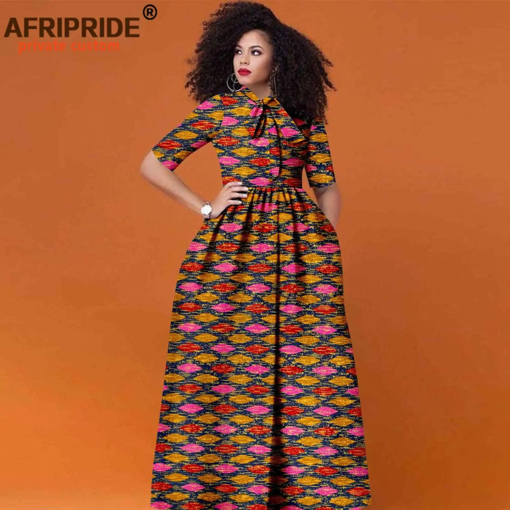 Women’s African Print Maxi Dress – Traditional High Waist Ankara Half Sleeve Attire - Free Delivery Worldwide only at Flexi Africa