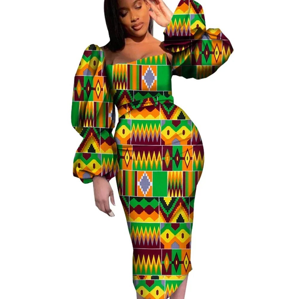 Women’s African Puff Sleeve Dress – Elegant Ankara Dashiki Party & Evening Gown - Free Delivery Worldwide only at Flexi Africa