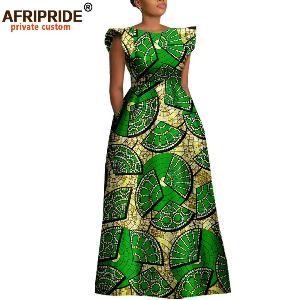 Women’s Ankara Dashiki Print Floor - Length A - Line Dress - Free Delivery Worldwide only at Flexi Africa
