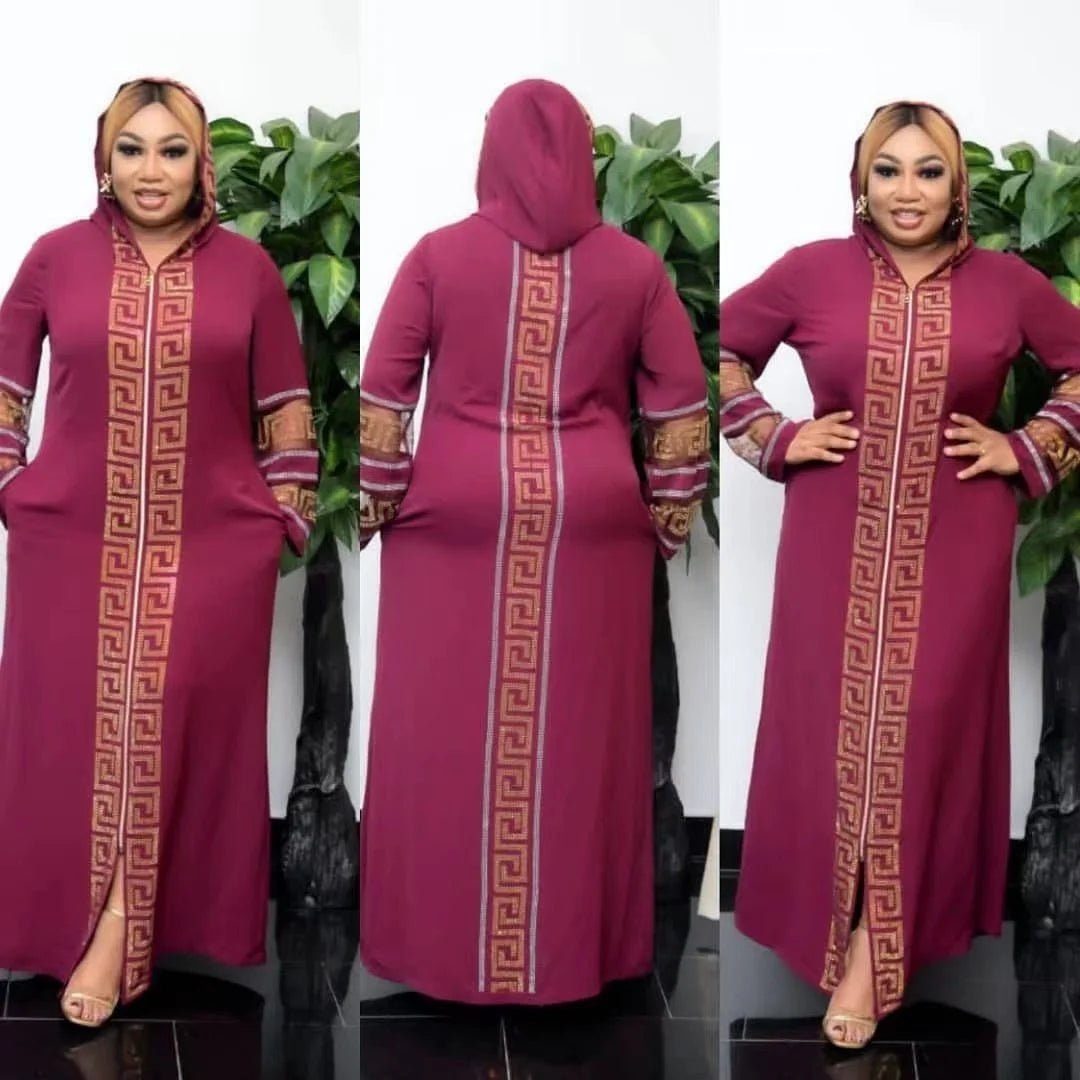 Women's Dress African Fashion Hooded Robe Islamic Abaya Muslim Style Drilled Decoration Quality Luxury - Free Delivery Worldwide only at Flexi Africa