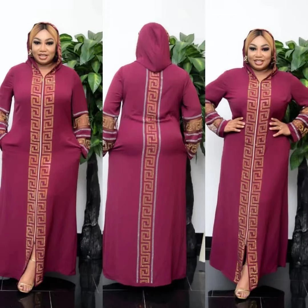 Women's Dress African Fashion Hooded Robe Islamic Abaya Muslim Style Drilled Decoration Quality Luxury - Free Delivery Worldwide only at Flexi Africa