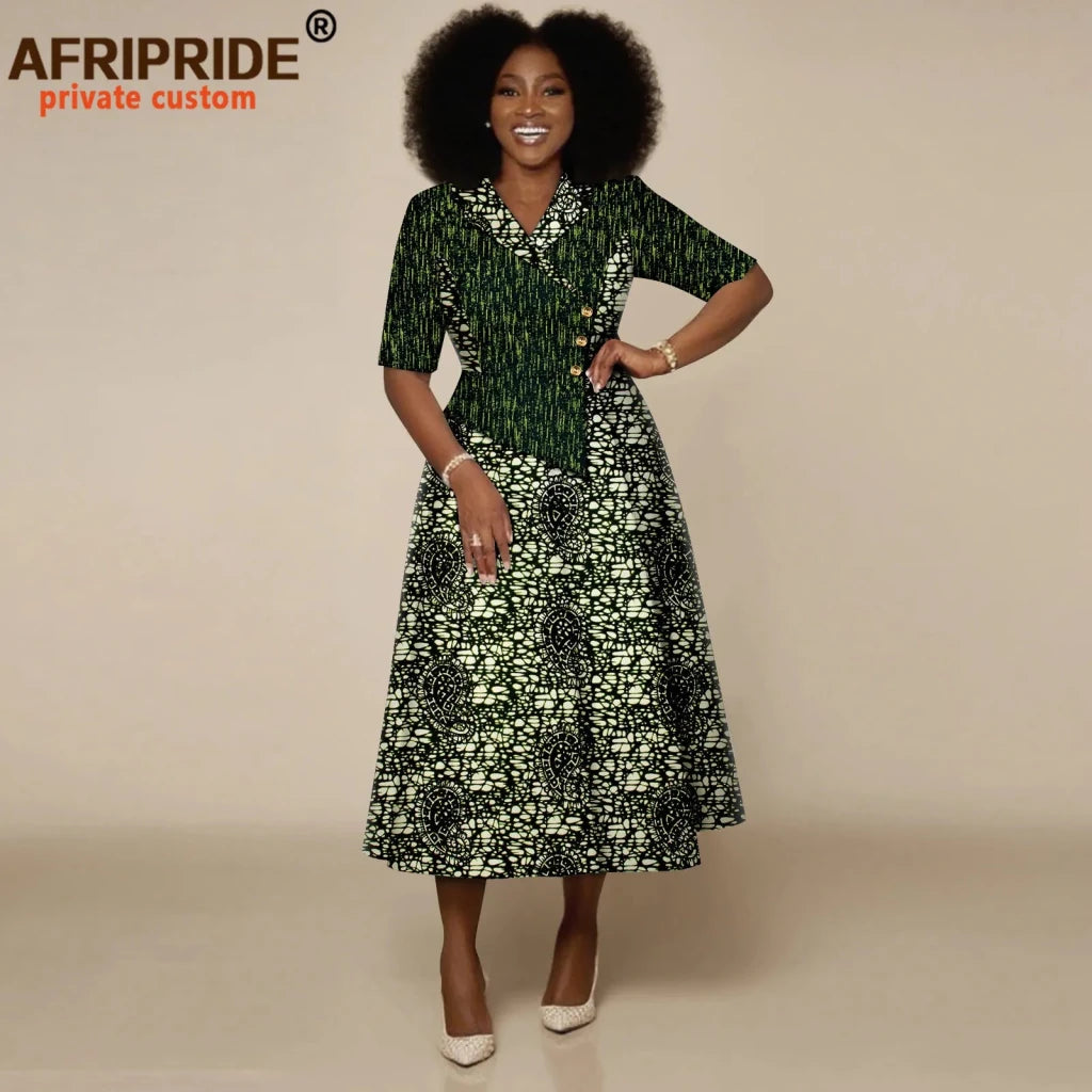 Women’s High - Waist Ankara Midi Dress – Half Sleeve African Print Style - Free Delivery Worldwide only at Flexi Africa
