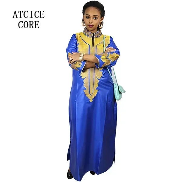 Women's Long Sleeve Dashiki Dress – Traditional African Bazin Riche Dress (No Scarf) - Free Delivery Worldwide only at Flexi Africa