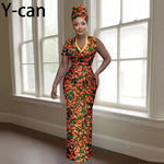 Women’s Luxury Dashiki Ankara Maxi Dress with Headwrap - Free Delivery Worldwide only at Flexi Africa