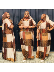 Women's Oversized Chiffon African Dashiki Party Dress with Matching Scarf – Traditional Design - Free Delivery Worldwide only at Flexi Africa