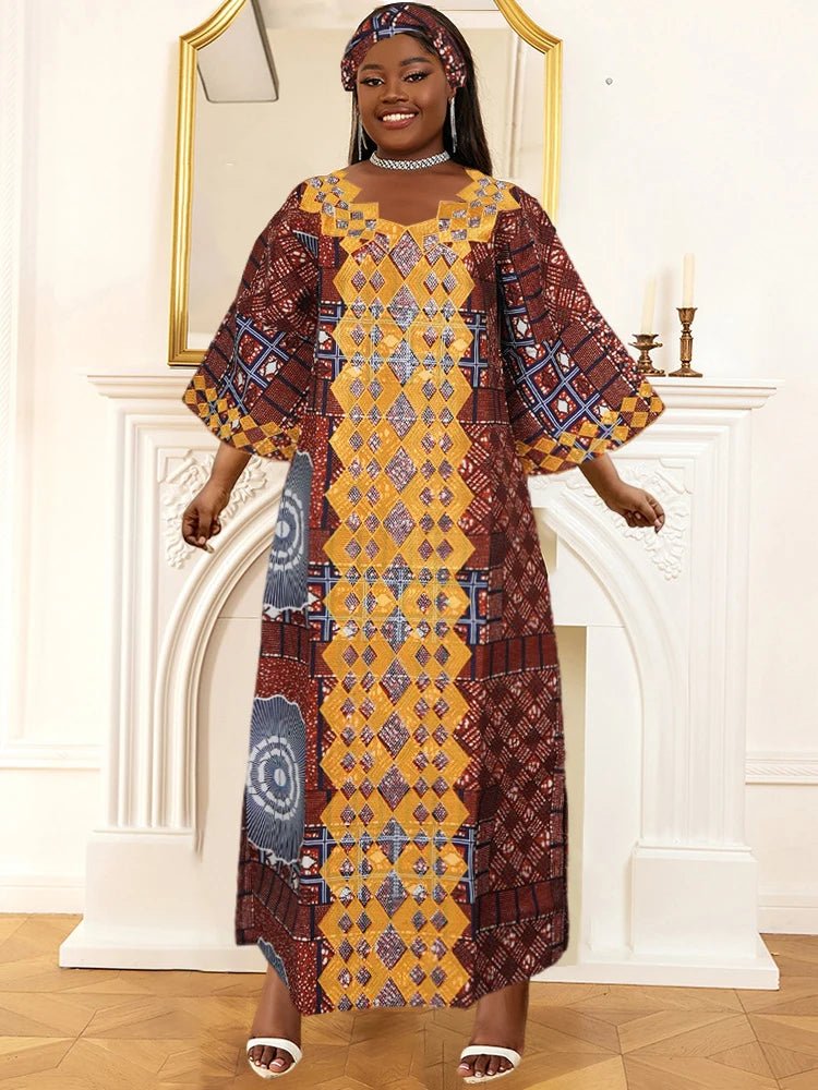 Women's Plus Size African Dashiki Wax Dress – Traditional Wedding & Evening Gown Outfit - Free Delivery Worldwide only at Flexi Africa