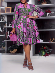 Women's Plus Size Geometric Print Zipper Dress, Elegant Round Neck, Polyester, Stretch Fabric, Spring/Autumn Fashion, Sleeveless, A - Line, Woven - Free Delivery Worldwide only at Flexi Africa
