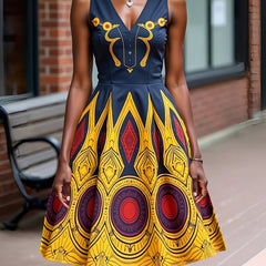 Women's Vibrant Geometric Print Sleeveless V-Neck Dress for only $24.65! Perfect for a casual street style look.