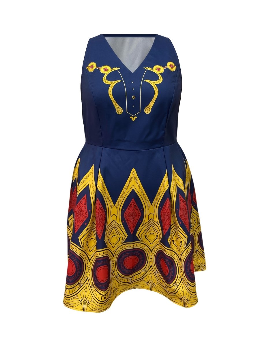 Women's Vibrant Geometric Print Sleeveless V-Neck Dress for only $24.65! Perfect for a casual street style look.