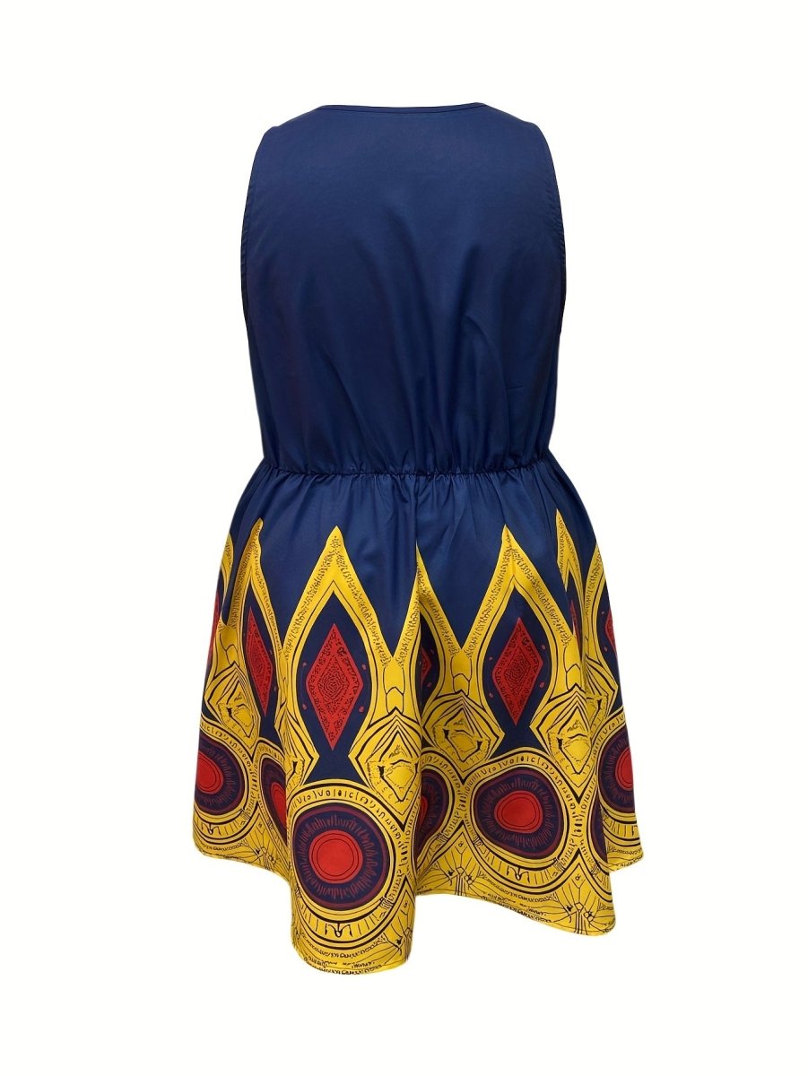 Women's Vibrant Geometric Print Sleeveless V-Neck Dress for only $24.65! Perfect for a casual street style look.
