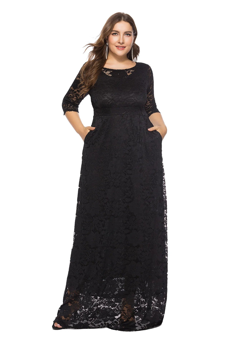 XL - 6XL Plus Size African Dresses for Women Elegant African O - neck Lace Wedding Party Evening Maxi Dress Dashiki Africa Clothing - Free Delivery Worldwide only at Flexi Africa